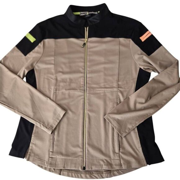 Jamie Sadock Womens Colorblock Zip Long Golf Athletic Jacket Taupe Black Medium - Picture 5 of 11